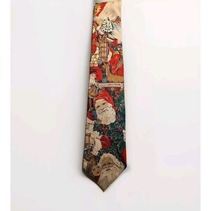 Hasting & Smith  Santa Christmas Print Silk Tie‎ Wide 100% Silk 60"